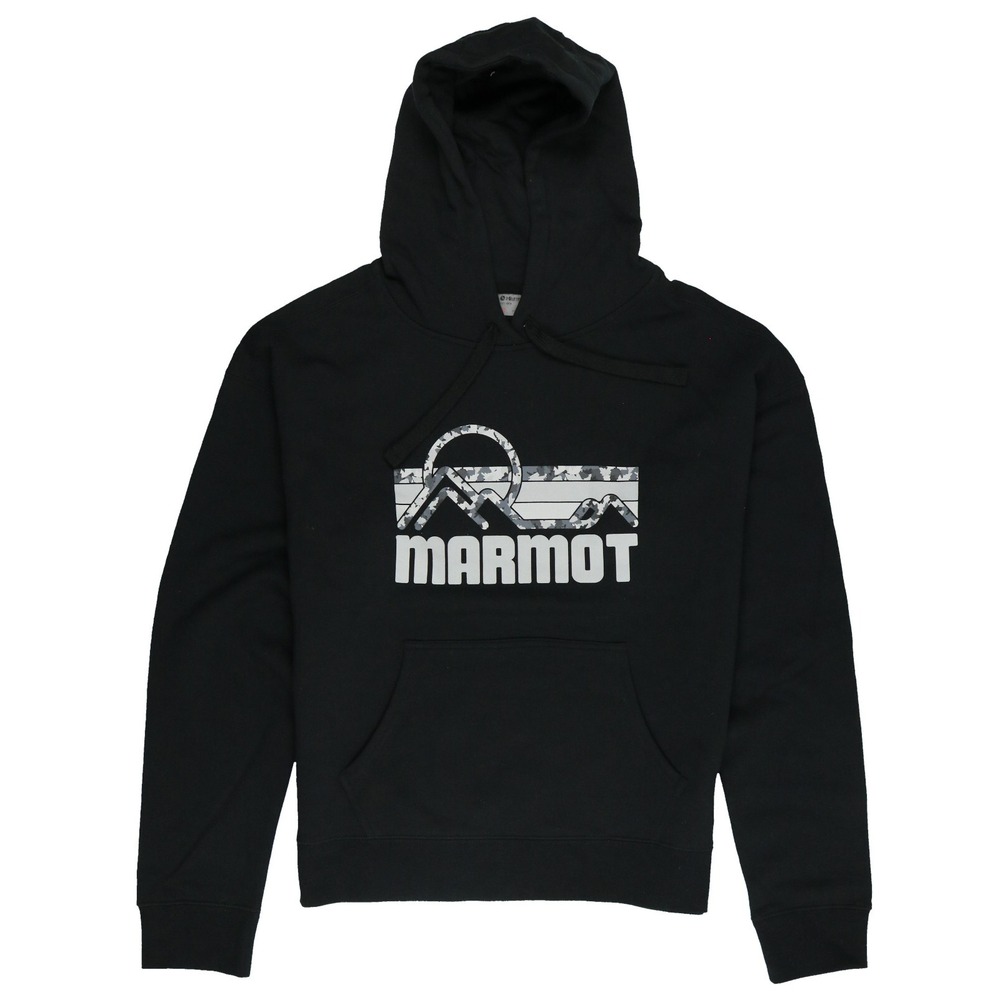 MARMOT Women Coastal Fleece Pullover Hoodie L Black Gray Camo 33060 1101